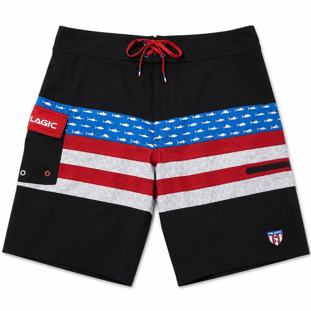 Pelagic Ridgemont Board Shorts Mens 36 Fishing Swim Trunks Patriotic USA